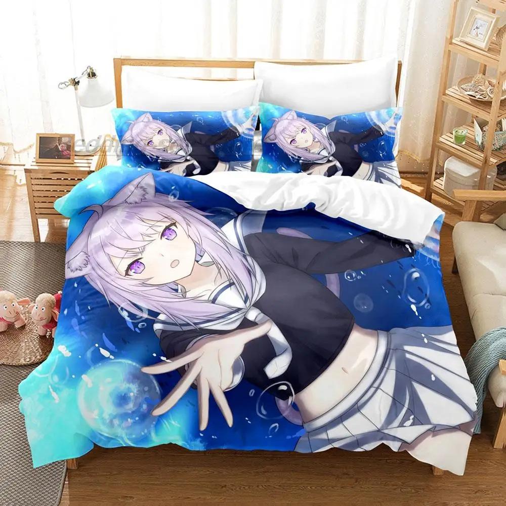 Hololive Neko Mata Okayu Ložní souprava Jednolůžko Dvojlůžko Plná Velikost Queen King Ložní souprava Aldult Dítě Ložnice Sady povlečení 3D Anime