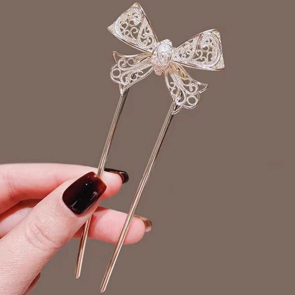 1pc Fashion Chinese Style Hollow Bow U-Shaped Hairpin Fairy Girls Hair Accessories Simple Updo Hairpin Ancient Style Headdress