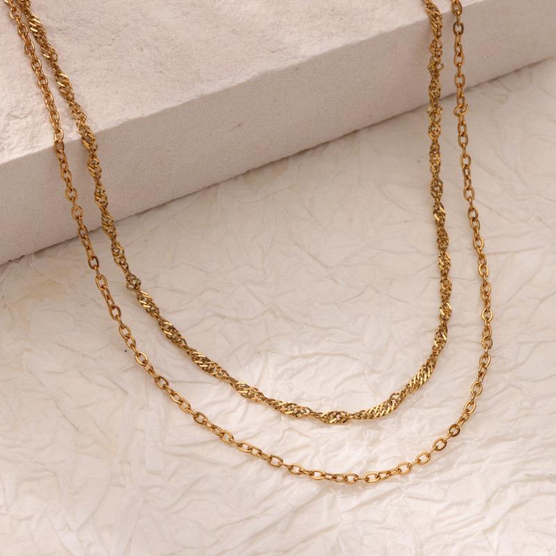 Multi-layer Stacked Chain Stainless Steel Gold-plated Double-layer Necklace Women's Fashion Niche Color-preserving Thin Chain O-chain New