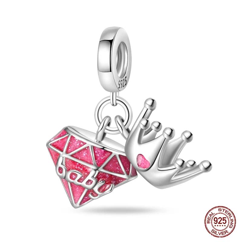 100% Copper Fashion Pink Princess Skirt Bag Lipstick Charms Beads Fit Original Bracelets Diy Jewelry Gifts