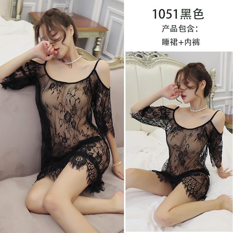 Sex underwear sexy temptation pajamas backless transparent large size suspender lace eyelash nightdress