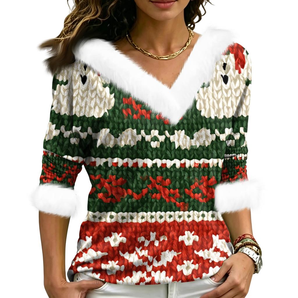 Christmas V-Neck Top with Elegant Cut for Party, Date and Everyday Wear