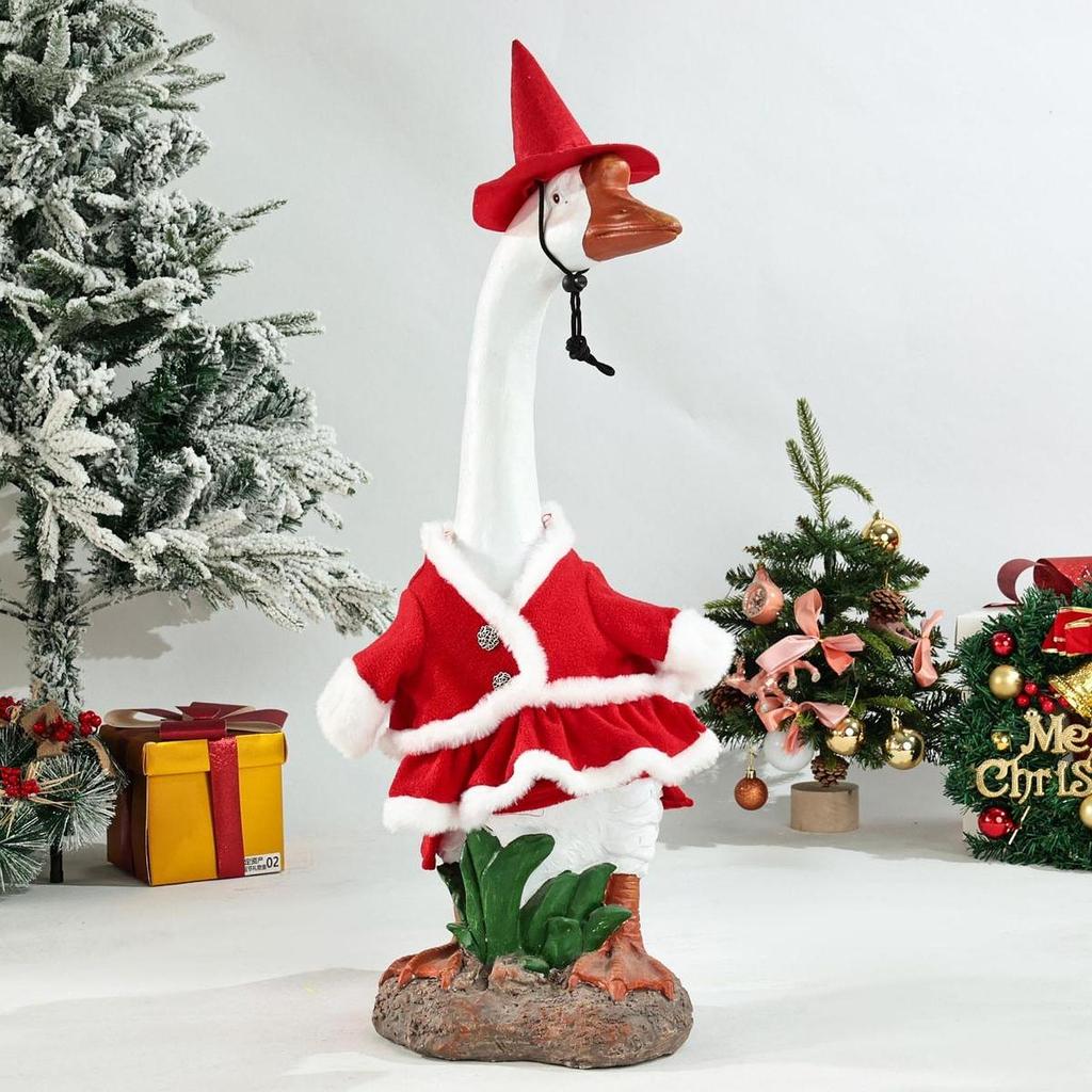 Christmas Porch Goose Figurine Outfit Statue Clothes Holiday Summer Outside Decor