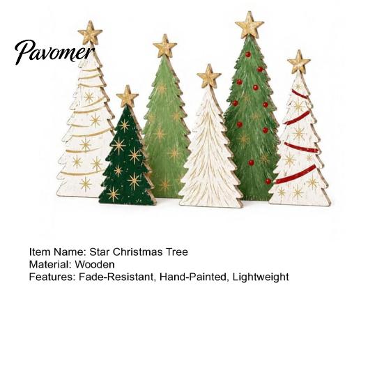 Handcrafted Xmas Gifts for Friends 6Pcs Wooden Christmas Tree Tabletop Decor Set, Rustic Star Topped Natural Wood Tiered Tray Mini Figurines,