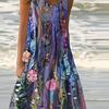 Ladies' Printed Sleeveless Dress - Round Neck Casual Summer Colorful Flower Design Clothing