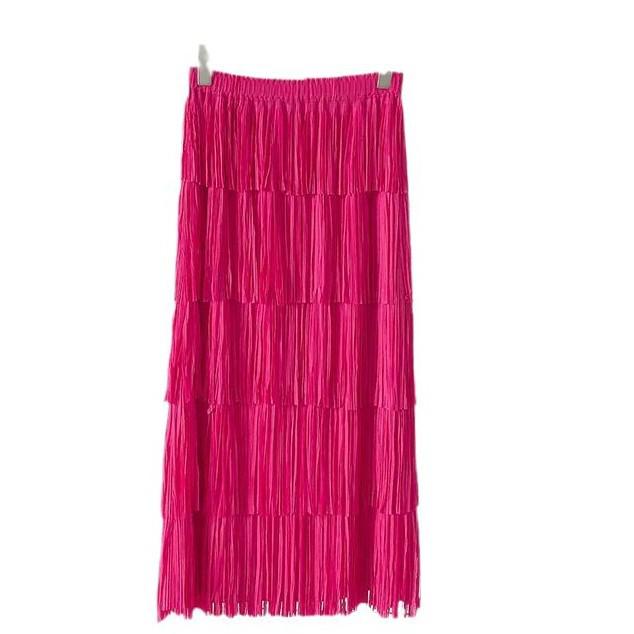 Miyake High-End Women's Tassel Layered Midi Skirt - Versatile & Slimming