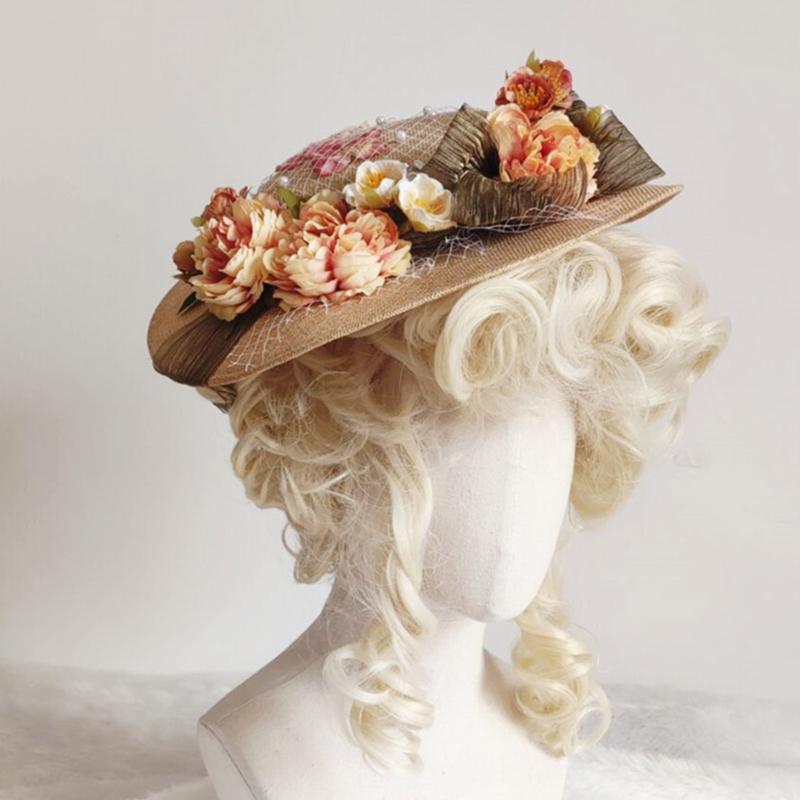 Summer Women Lolita's Hat Tea Party Hat Outdoor Sunscreen Flower Decor Sunshade Flat Hat Summer Beach Vacation Hats