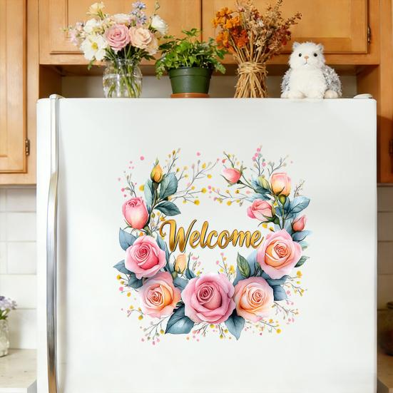Spring Flower Wreath Window Cling Tulip/Sunflower/Rose Flower Static PVC Sticker Removable Glass Decals for Home Office Shop