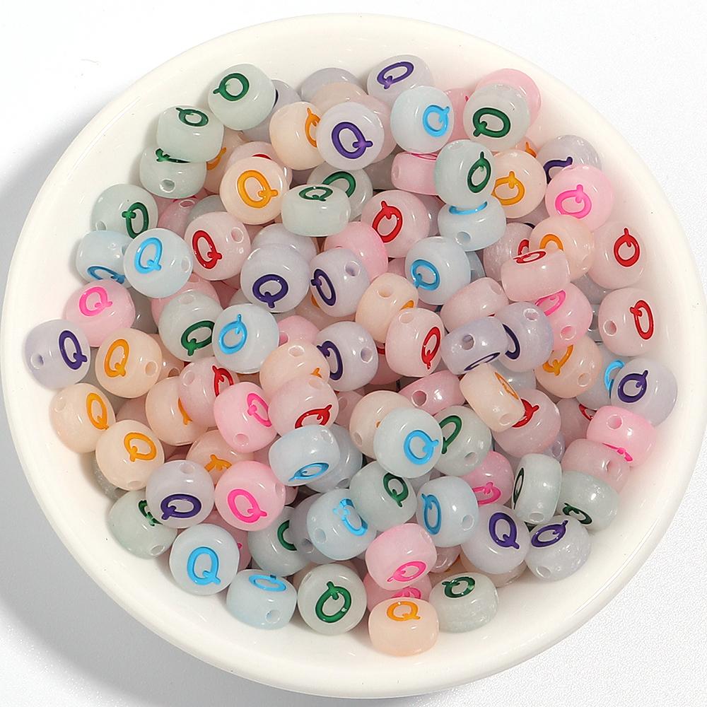 100Pcs/Lot 7mm Acrylic Luminous Beads Translucent Colorful Letter A-Z Flat Round Beads Diy Fashion Bracelet Necklace  Jewelry