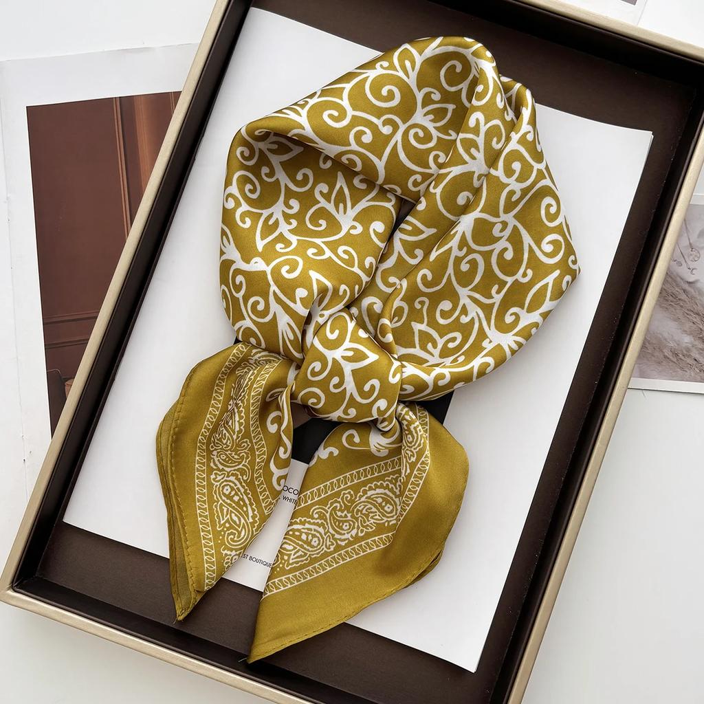 New Elegant Orchid Print Shawl Square Scarf for Women Soft Satin Neckerchief Female Hair Bands Ribbon Headband Bandana