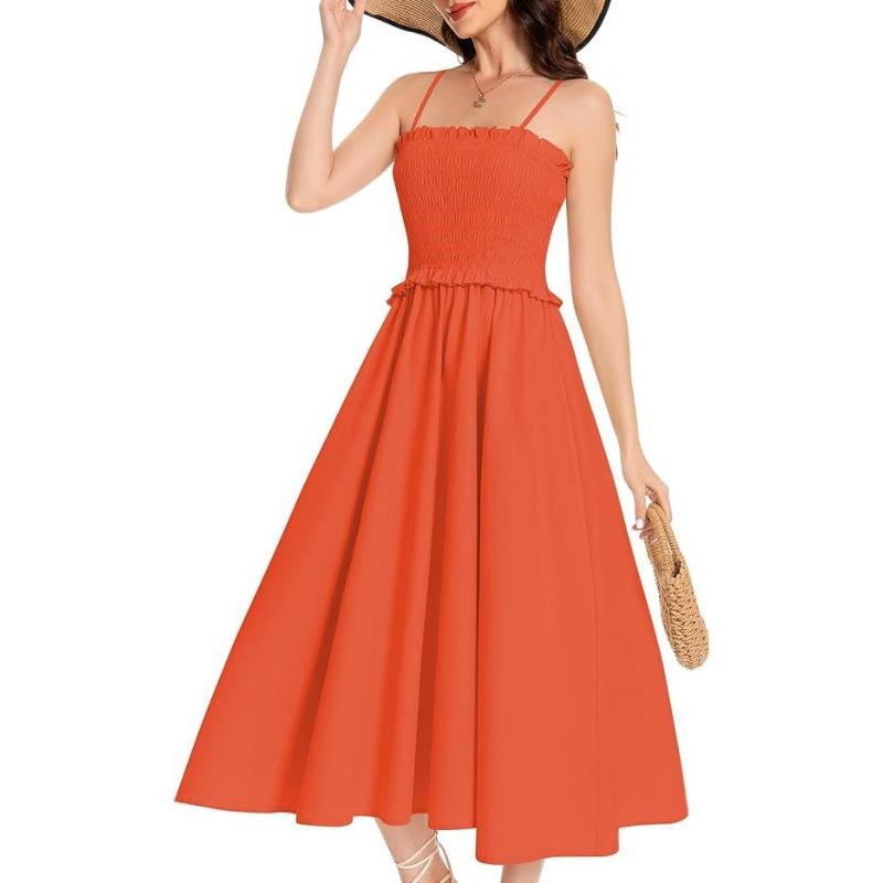 Abiti casual a vita alta con bretelle senza maniche stampa tinta unita primavera estate moda donna