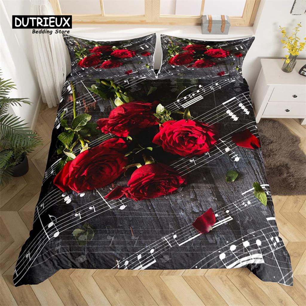 Red Rose Duvet Cover Twin King Romantic Theme Floral Bedding Set Microfiber Love Heart Flowers Quilt Cover For Girl Teen Wedding
