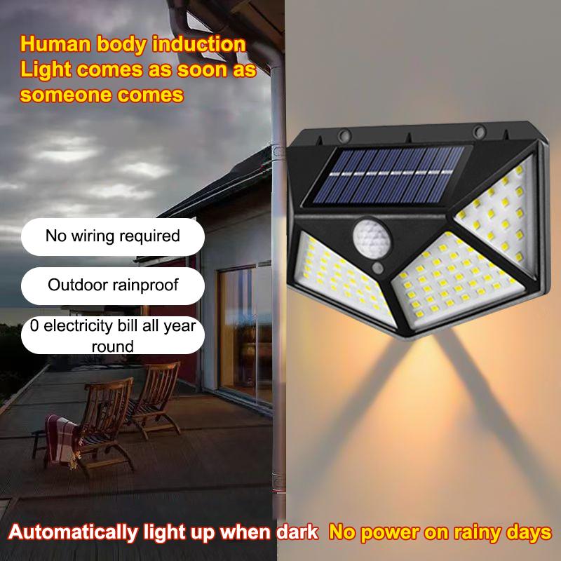 100 Led Solar Wall Lights Pir Motion Sensor Wall Light Outdoor Waterproof Ip65 Solar Powered For Fence Post Yard Pathway