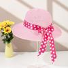 Beige Wide Brim Straw Sun Hat Foldable Polka Dot Bow Ribbon UV Protection for Summer Pool Party Travel Use