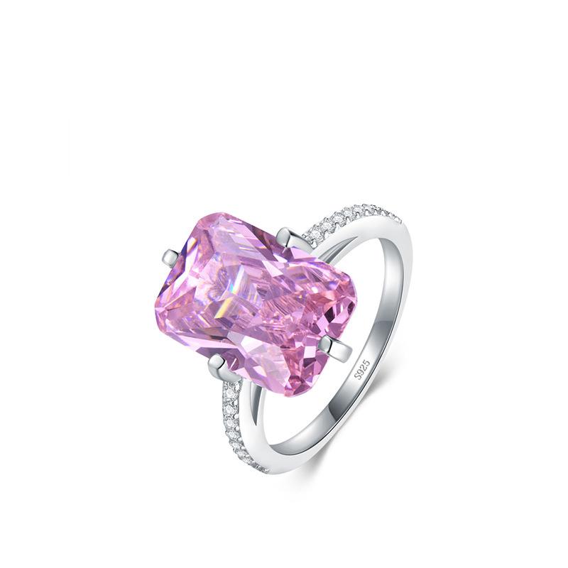 Ring Damen S925 Silber Ringe Luxus Eingelegter Rechteckiger Zirkon Ring Schmuck