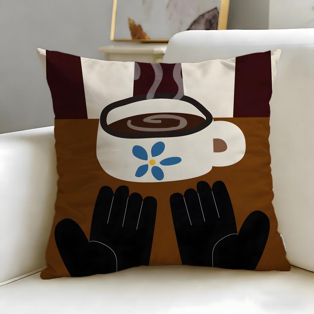 classic art theme Coffee Illustration Cushion Cover Soft EasyWash Pillow Case Versatile for Couch Bed Travel and Office