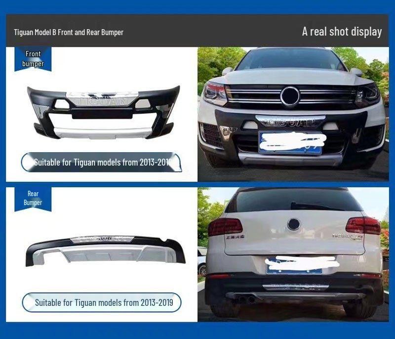 Fits 13 Tiguan models: front/rear bumpers; 15 models: front bumper guard; 16-18 models: front/rear bumper guards.