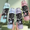1PC Detailed Monochrome Skull Art Print 750ml Color Plastic Sports Water Bottle Leakproof Flip Straw Lid Suitable for Sports Office Home Use