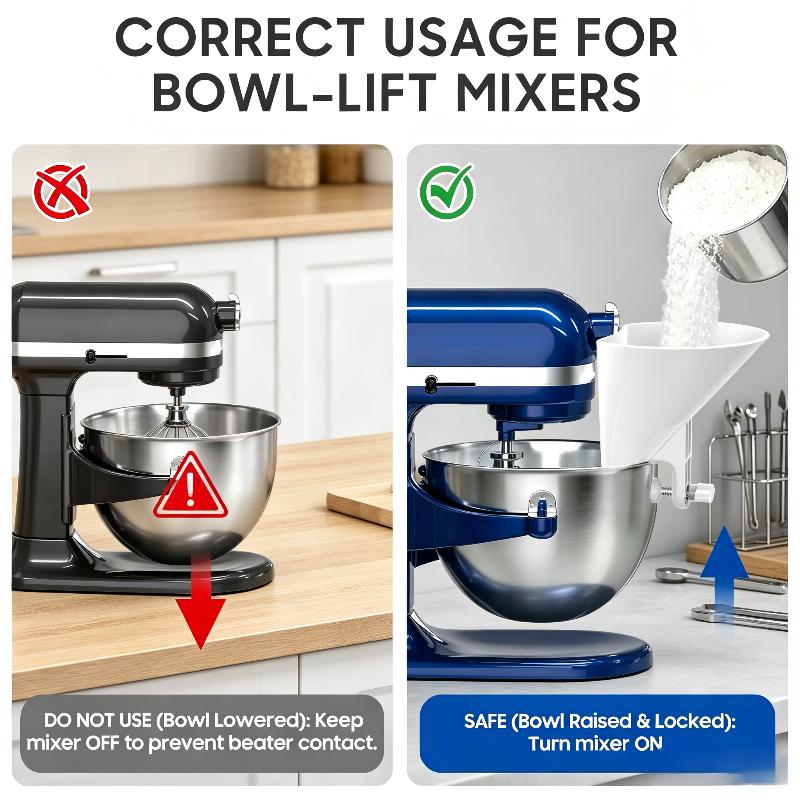 Imbuto per Farina per Accessori e Attacchi del Mixer da Cucina, Canna di Versamento Universale ad Ampia Apertura per Attacchi del Mixer