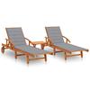 Sun Loungers Set of 2 with Table and Cushions Solid Acacia