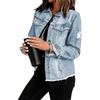 Women's Denim Lapel Jacket - Washed and Ripped, Long Sleeve, Non-Stretch, 2025 Collection.