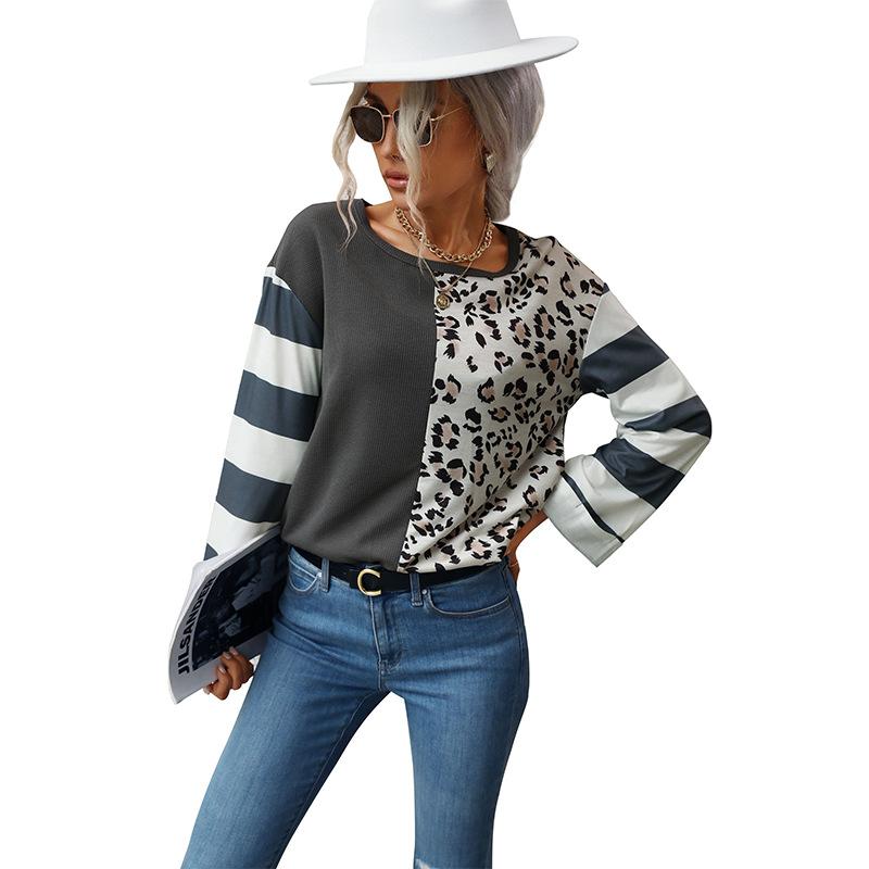 Damenbekleidung Mode Lässige Oberteile Hemden Modisches und Lässiges Temperament Herbst und Winter Damen Splicing Langärmliger Gestreifter Strickpullover
