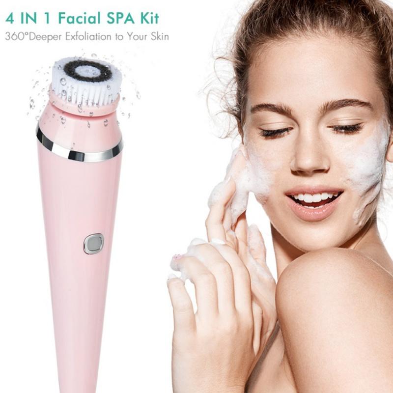 4 in 1 Electric Facial Cleansing Brush Sonic Waterproof Rotate Rechargeable Face Cleaning Tool Pore Cleaner Facial Skin Machine