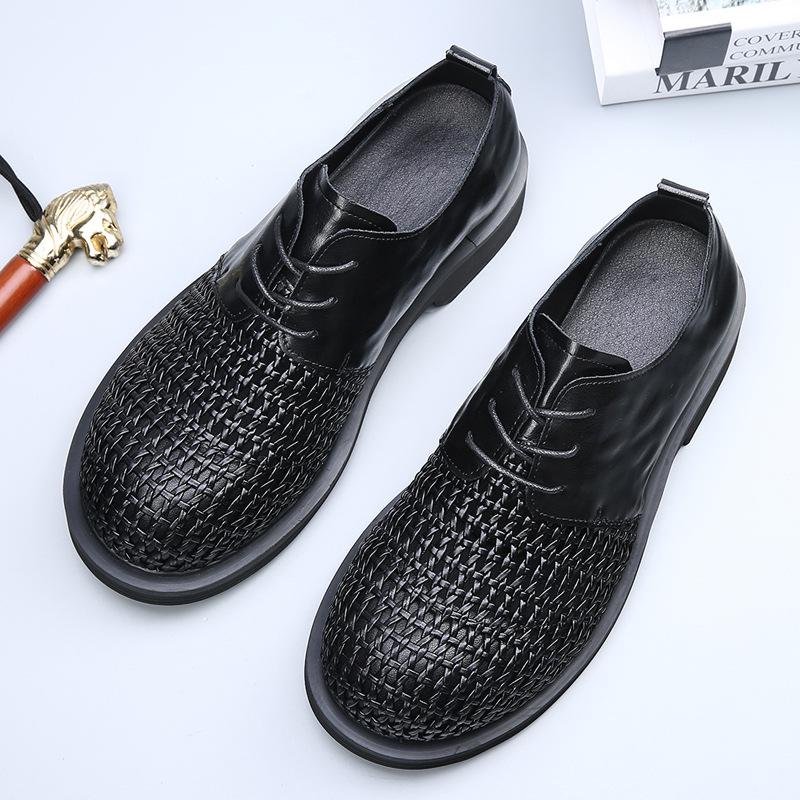 Summer Men's Sandals Hand-woven Hollow Breathable Derby Shoes Men's High-end Business Casual Big Head Leather Shoes