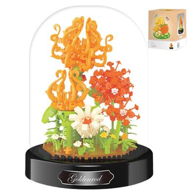 POSO Baustein Blume Bauspielzeug, Blumenstrauß mit durchsichtiger Glasabdeckung, Mikro-Baustein Blumenkorb, Topfpflanze, Bonsai DIY, Romantisches DIY,