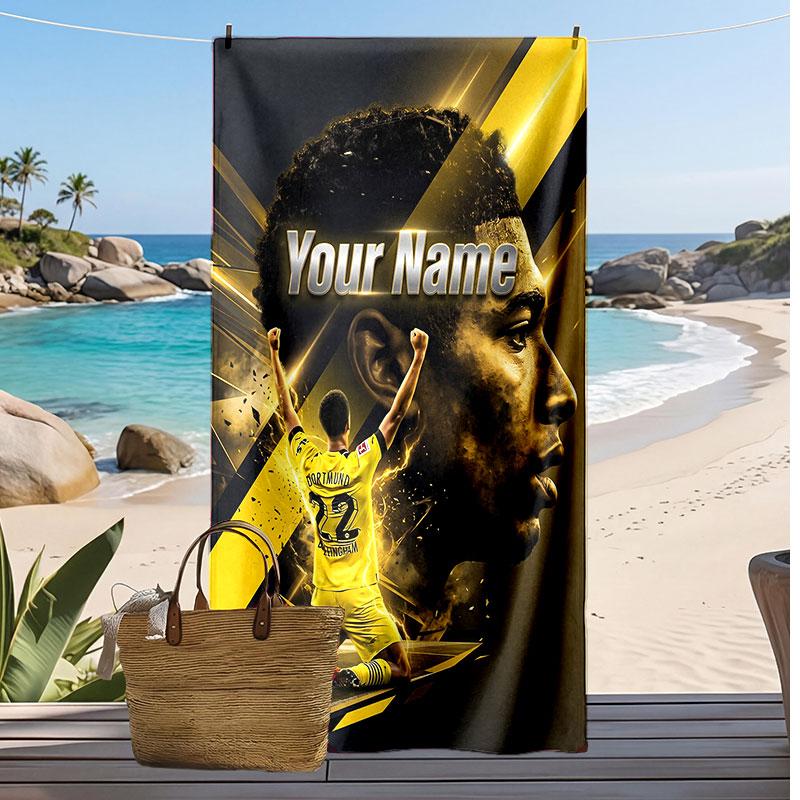 Jude Bellingham Personalized Printed Beach Towel Soccer Logo Support Custom Name Text Absorbent Towel For Sport Travel Special Gift