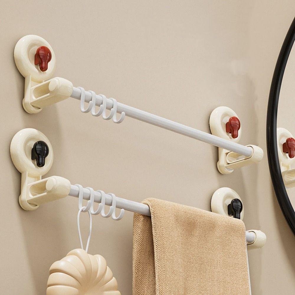 Punch Free Single Rod Towel Rack Plastic Bath Towel Hanger Suction Cup Towel Rack  Kitchen