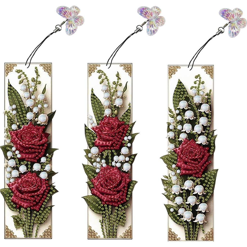 3Pcs Flower Themed DIY Diamond Bookmark Art Projects Diamond Art Bookmark Diamond Painting Art Bookmarks for Reading Enthusiasts