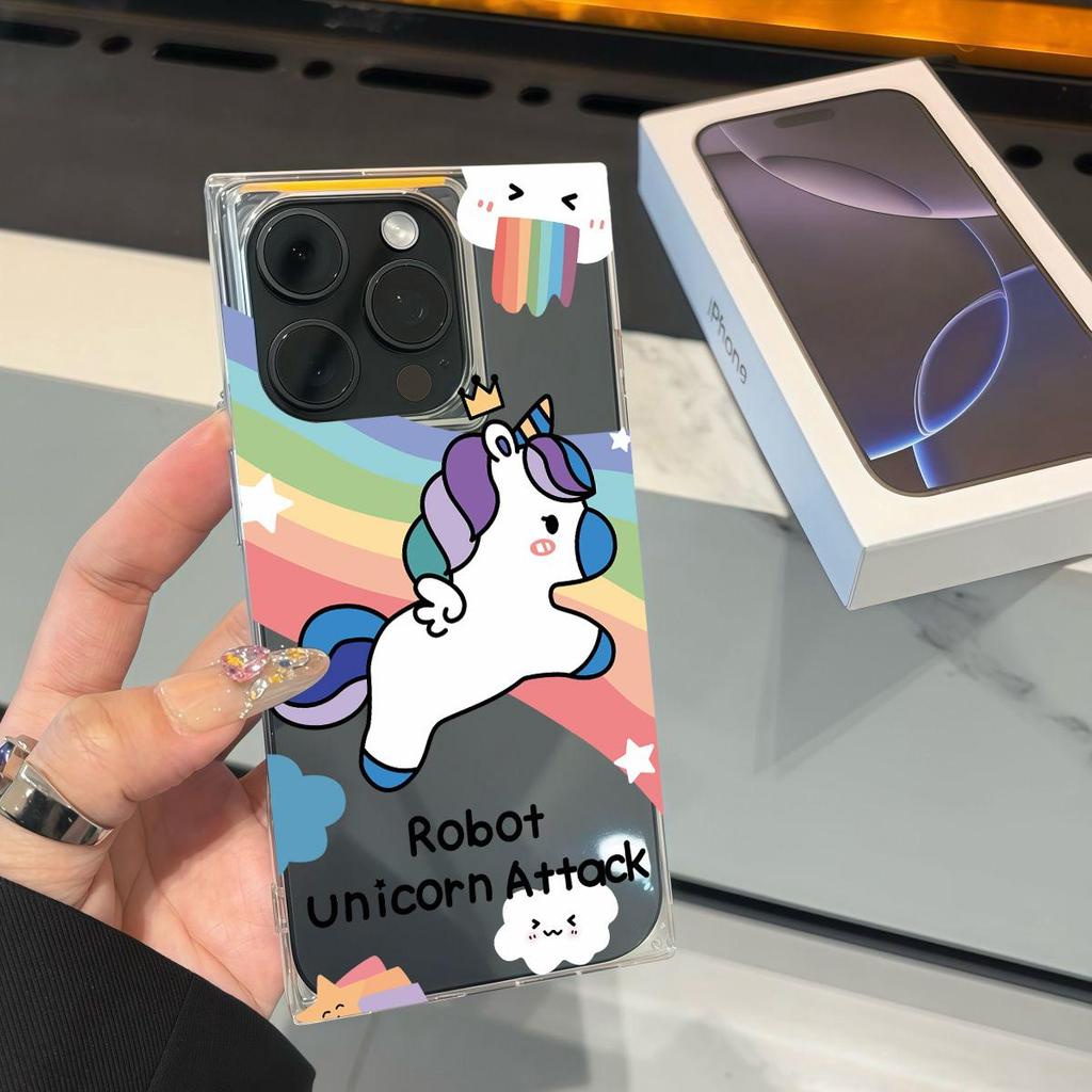 Clear Square Back Tube Case Protection For iPhone 15 Plus 14 Pro Max 11 12 16 ProMax 13 Anti-Oxygen,Colorful Unicorn Pattern Casing