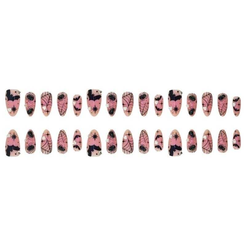 30 Pieces Halloween Nail Art Pink Bat Chrome Press Ons ABS Material Costume Party Accessories
