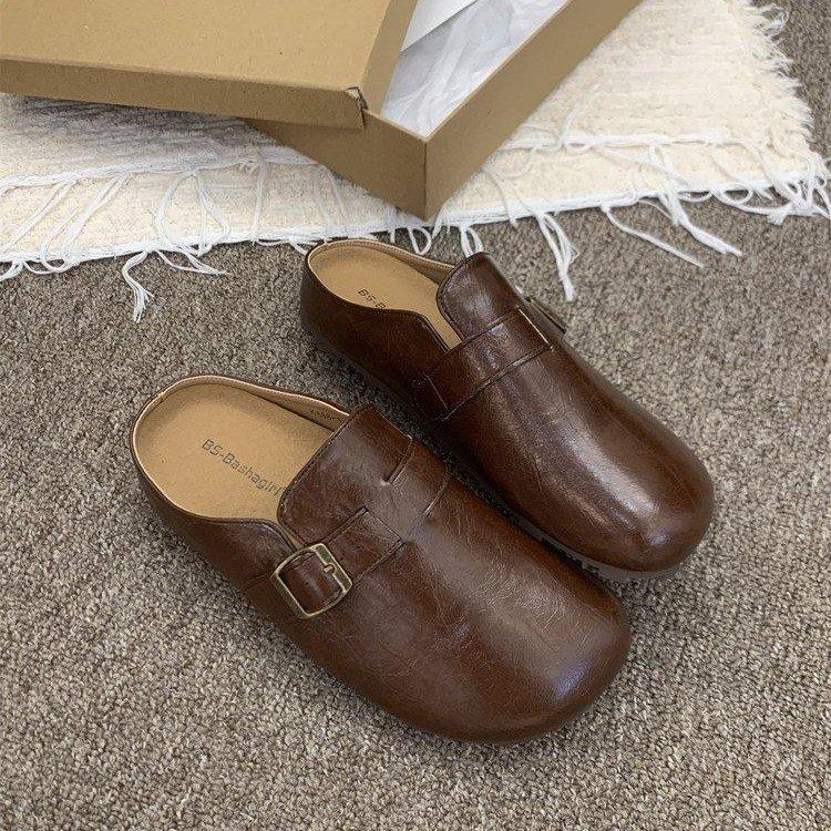 

Platform-soled Boken slippers women s 2025 new spring and autumn retro casual bag head half slippers women s lazy Muller shoes 40