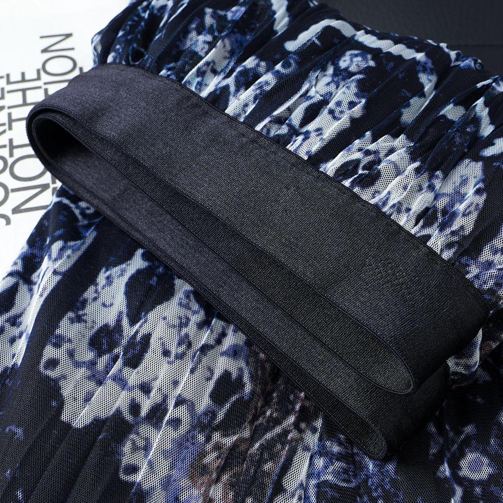 Women's High-Waist Slimming Retro Ethnic Mesh Pleated Skirt - 2026 Spring Collection