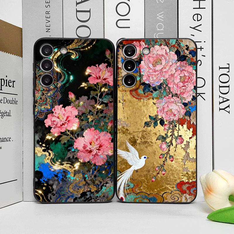 Retro Flower Hibiscus Golden Ink Painting Phone Case for OnePlus 12 13 R 11 10 9 Pro Nord 4 CE5 CE2 ACE2 ACE3 Frosted Soft Cover