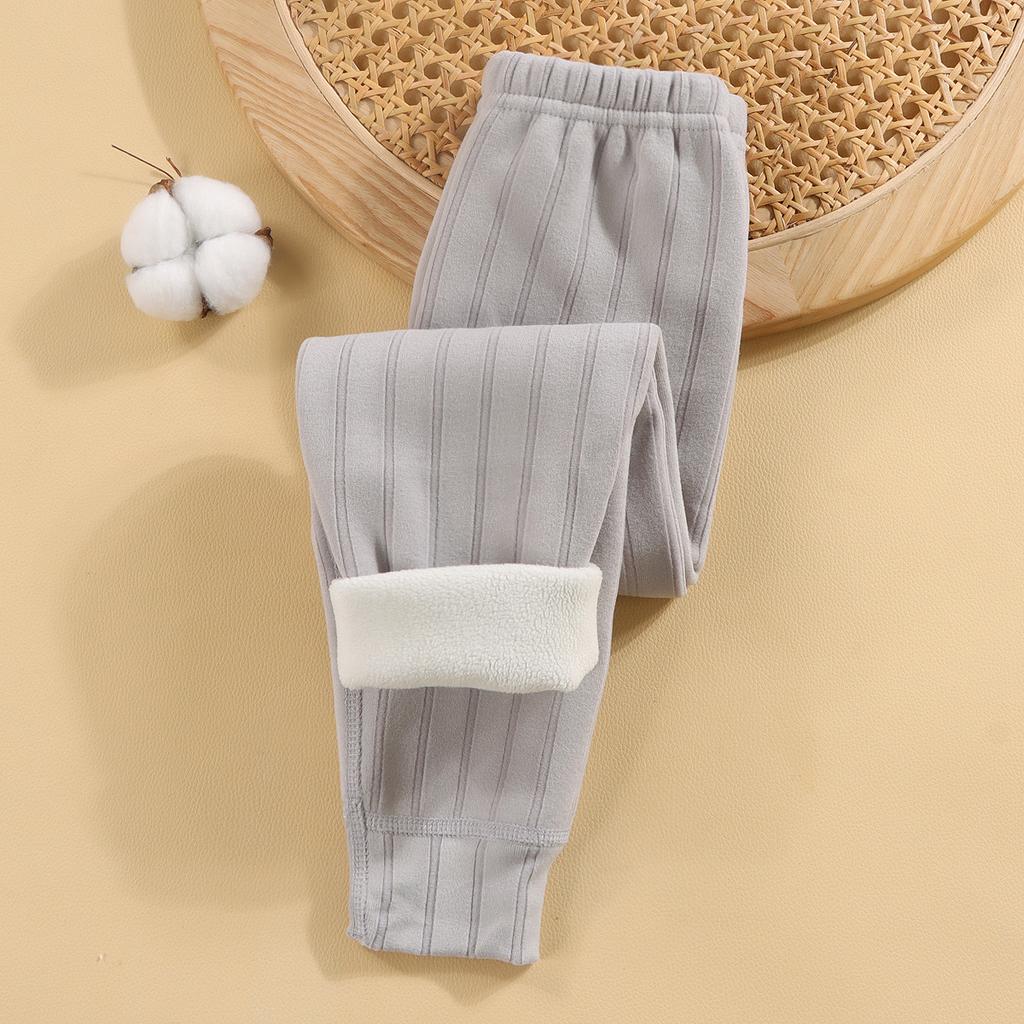 Children's Fleece-Lined Thickened Thermal Pants for Fall/Winter Medium-Large Sizes Solid Color Simple Pants