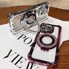 Double Bling Glitter Magsafe Bracket Case for iPhone 16 Pro Max Plus Transparent Plating Cover for iPhone 13 12 11 14 15 Pro Max