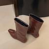 Designer Square Toe Women Slimming Knight Boots Elegant Female Wedges Low Heel Short Booties  De Mujer