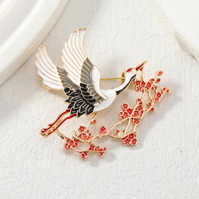 Retro Chinese Style Crane and Plum Blossom High-end Anti-exposure Fashion Animal National Style Collar Pin Brooch