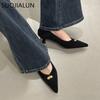 Fashion SUOJIALUN 2025 New Brand Women Pumps Shoes Fashion Pointed Toe Shallow Slip On Boat Shoes Thin Med Heel Outdoor Dress Pumps