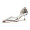H596-2 silberne Taschenkopf-Sandalen kleiner eckiger Kopf Eisenkopf hohle Sommersandalen Damen feiner Absatz Schafslederpolster Pendlerwind