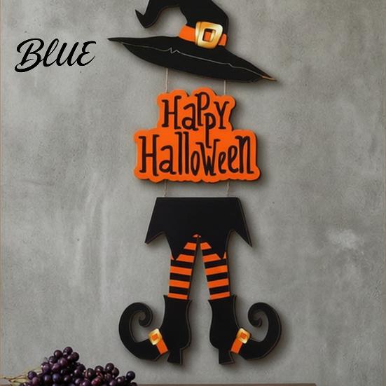 Halloween Door Sign Happy Welcome Witch Legs Hat Hanging Wooden Wall Decor Easy Hang Rustic Front Hanger for Porch Indoor Outdoor