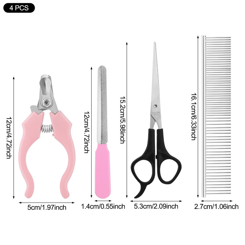 4PCS Pet Grooming Kit Professional Dog Cat Hair Clipper Scissors Comb Nail Trimmer Set for Pet Cleaning