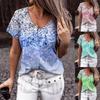 Womens Vneck Short Sleeve Floral Print Tops Tshirt Ladies Baggy Shirts Blouse