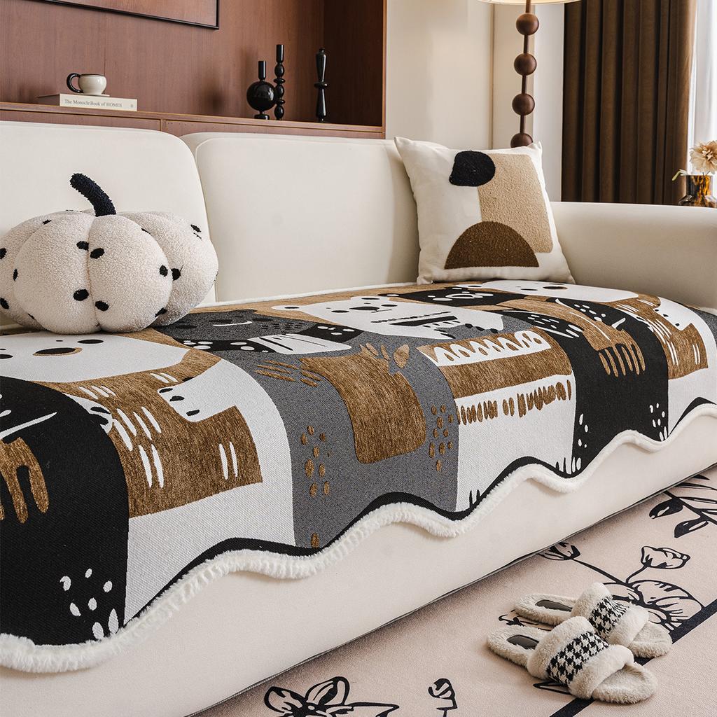 Colored Pumpkin Chenille Irregular Special-Shaped Sofa Cushion Non-Slip Four-Season Universal Living Room Straight Row Sofa Cover Cloth Towel