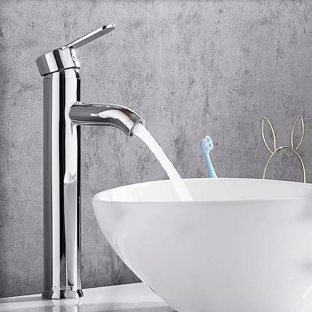 Bathroom Basin Faucet With 60CM Hoses Hot Cold Mixer Tap Deck Mounted Single Handle Stainless Steel Bathroom Sink Faucet