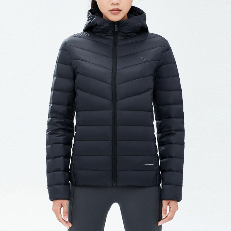 Anta Training Series Solid Color Water-Resistant Short Hooded Down Jacket Women Jacket Basic-Black 162347903-4