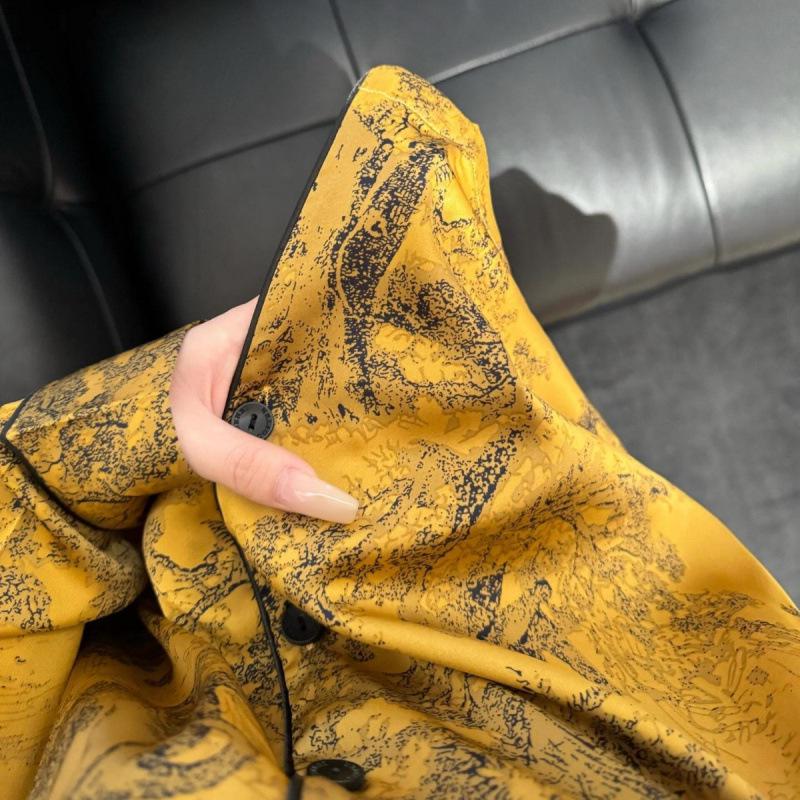 Pijama de Luxo Feminino Estampa de Animal da Selva Seda Gelo - Conjunto de Manga Comprida para Primavera/Outono